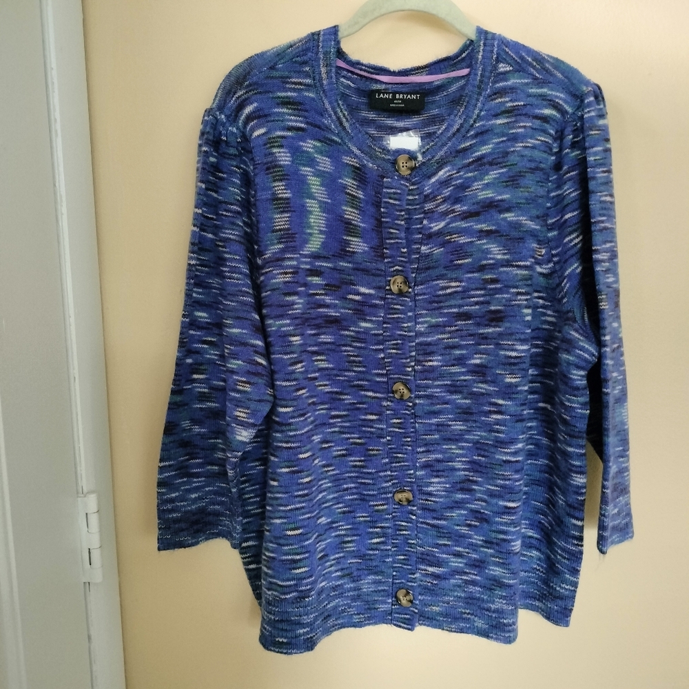 Blue button front Lightweight sweater cardigan puff sleeves 18/20 Office Travel